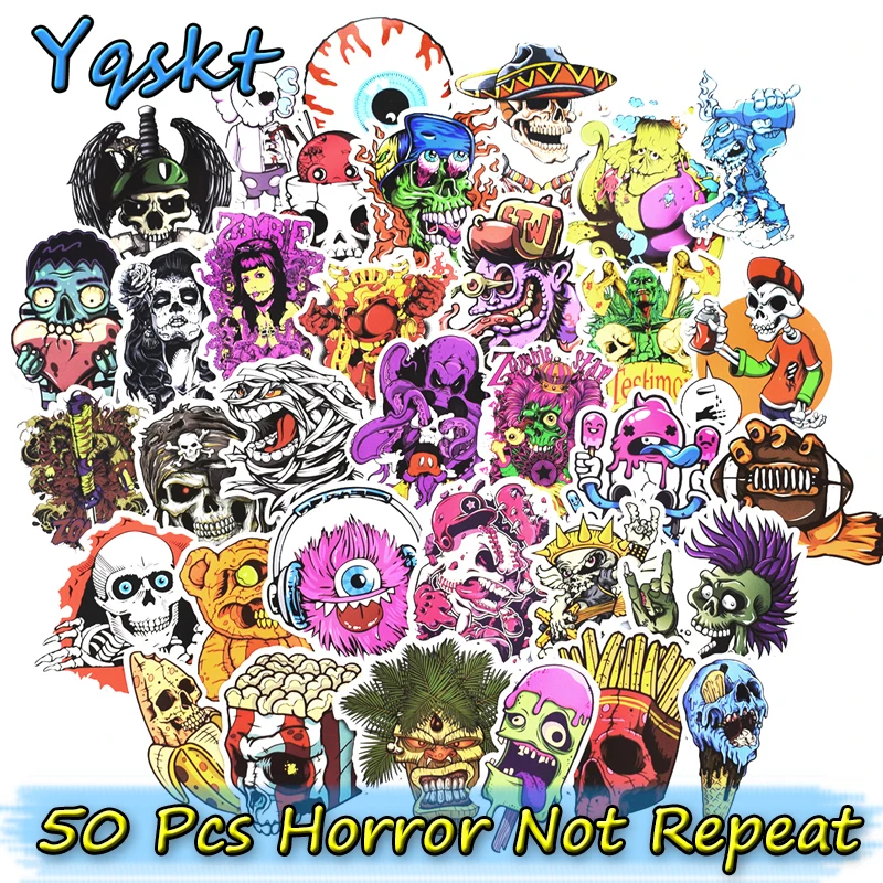 

50 Pcs Mixed Horror Stickers Fixed Style For Laptop luggage Motorcycle Bike Car Home Decor Funny Waterproof Sticker