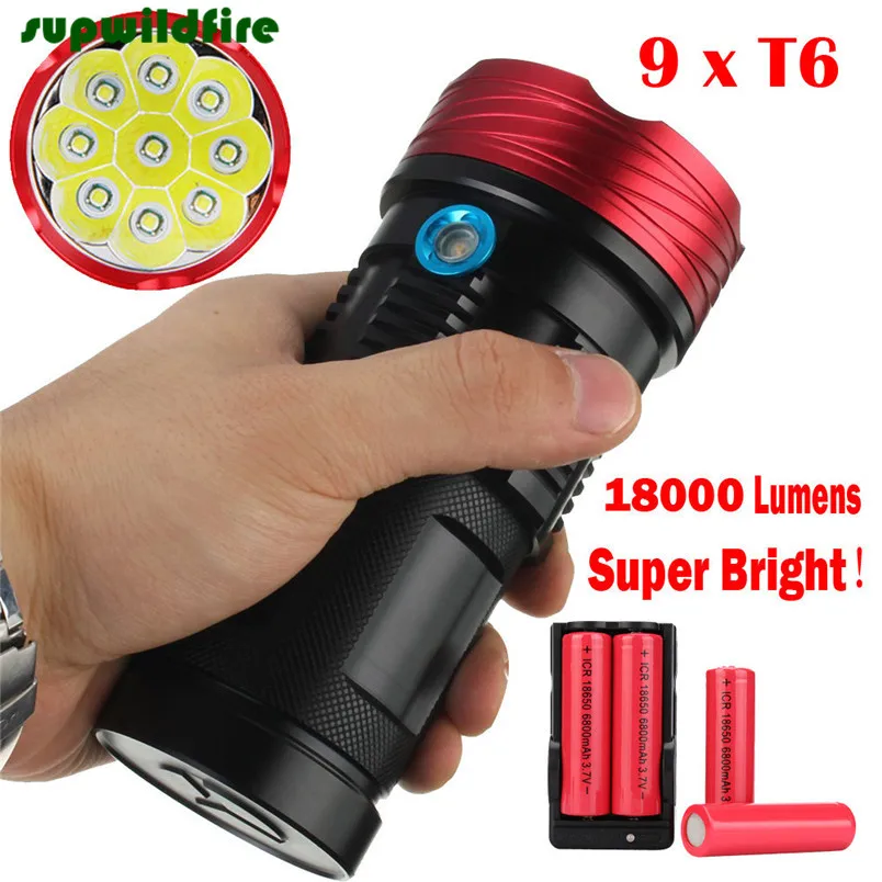 

18000Lumen 9x XML T6 LED Flashlight Torch Tactical Hunting Work Lamp Free Shipping #NO13