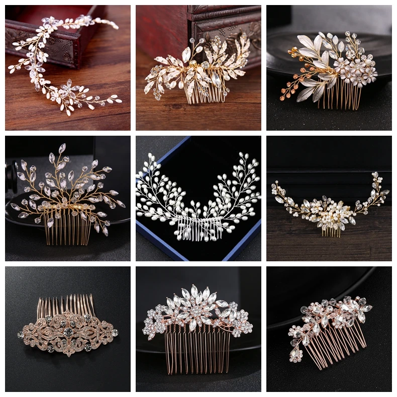 

Minlover Marquise Handmade Bridal Hair Combs / Pins Crystal Cute Flower Wedding Hair Accessories Pearls Headband Hair Ornaments