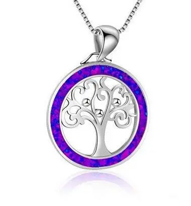 Дерево жизни Голубой опал круглый маленький кулон ожерелье серебряного цвета Bijoux Collier ожерелье s для женщин ювелирные изделия подарки дропшиппинг