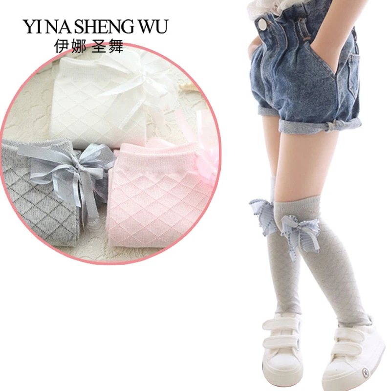 Ballet Jazz Dance Socking Autumn New Lozenge Lattice Bow Cotton Korean Children