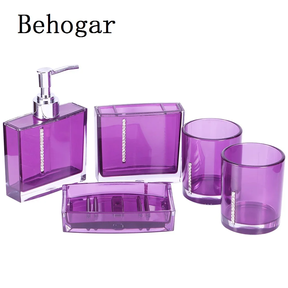 Behogar 5PCS Bathroom Washroom Rhinestone Press Liquid Soap Dispenser