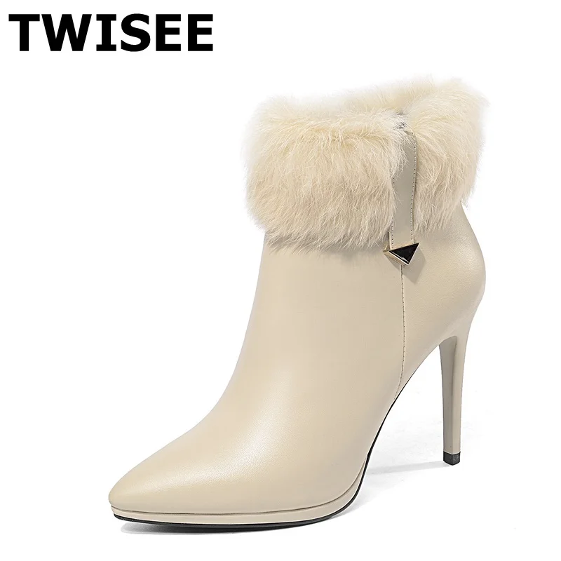 

women Mid calf boots new style Pumps zapatos mujer fur warm point toe woman party shoes comfort fashion short plush