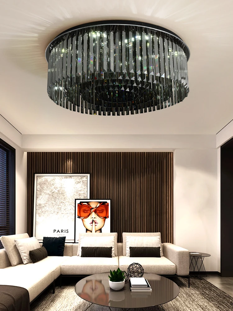 Luzes de Teto de Cristal para Sala de Laminarias Romântico Moderno Lâmpadas Parágrafo Teto Rodada Plafondlamp Quarto Avize Led 4 Luzes de teto