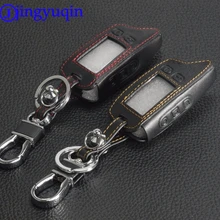 jingyuqin 5 Buttons Remote Leather Key Cover Case For Tomahawk TW9010 TW9030 Two Way Alarm System LCD Controller Keychain
