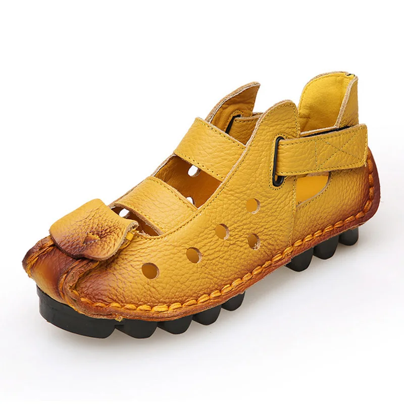 Plus size 35-43 Women Sandals Genuine Leather Shoes 2019 Women Shoes Flats Casual Ladies Sandals Chunky Sandals Female Moccasins