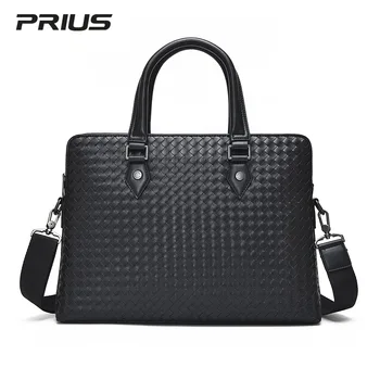 

New Sashion Men Shoulder Bag Genuine Leather Woven Bag Double Zipper High Capacity Briefcase Business Computer Bag Men Handbag