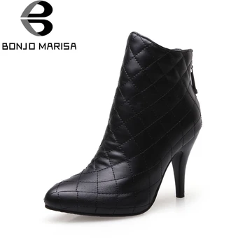 

BONJOMARISA Large Size 32-48 customization thin high heels ankle boots shoes women white black fashion shoes woman