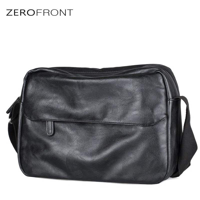 ZEROFRONNT High Quality soft Leather Men's Messenger Bag Multifuncational Man Crossbody Bags Black Leather Shoulder Bags for Men