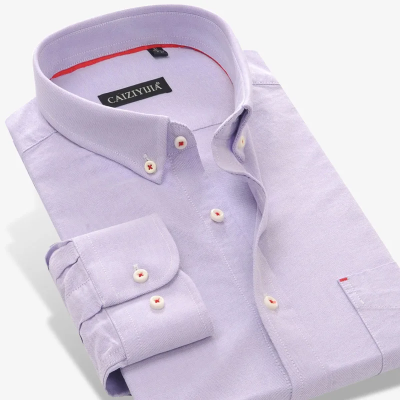 Высокое качество мужские с длинным рукавом Оксфорд платье рубашки сплошной цвет хлопок Мода на пуговицах Social мужской Смарт Повседневная рубашка