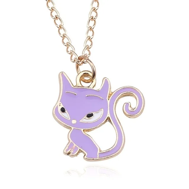 Модная Милая подвеска с изображением лисы и кота, изысканная эмаль для девочек, цветная цепь животное, кулон, ожерелье, ювелирные изделия, подарок для детей - Окраска металла: XL0549-Purple
