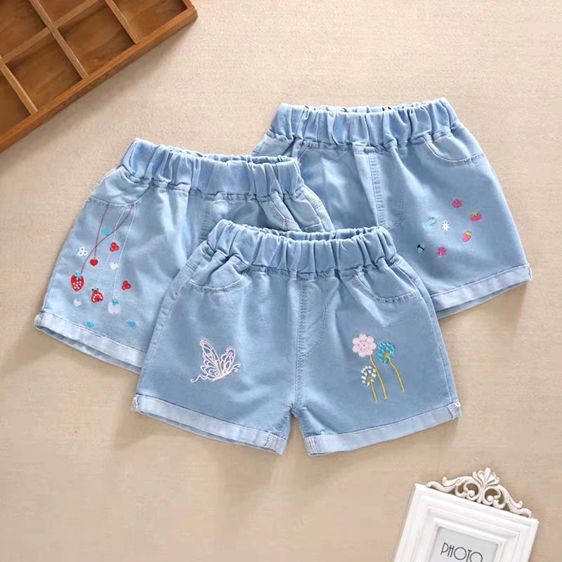 

toddler shorts Girls denim shorts in the summer big children thin section wild little girl fashion wear children's hole hot pant