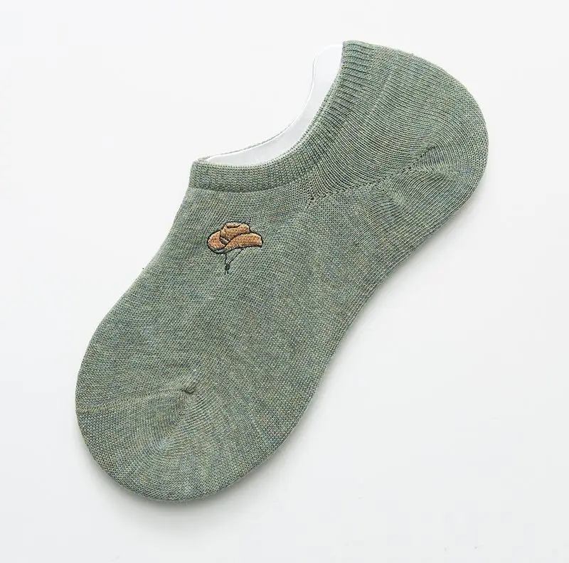 Женские носки; Новинка года; модные весенние короткие стильные хлопковые однотонные носки с милым принтом; женские модные короткие носки с невидимым рисунком; 5 пар - Цвет: Зеленый