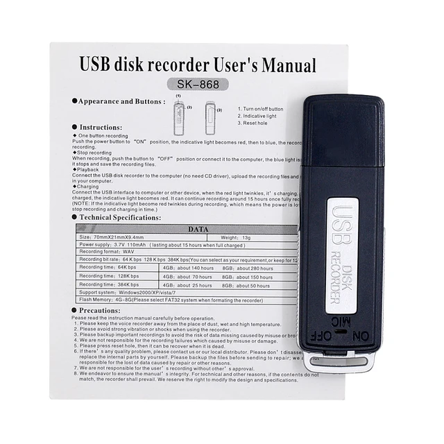 CHIPAL USB Flash Driver 8GB Digital USB Voice Recorder Mini Dictaphone WAV Audio Recording Pen USB Flash Drive Gravador de voz