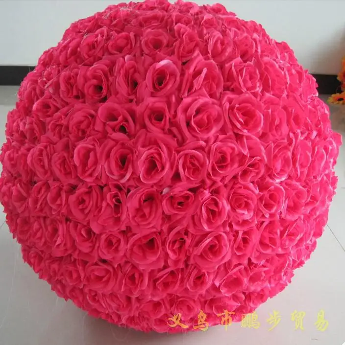 

New 30CM/12" Artificial Fuchsia Rose Silk Flower Kissing Balls Hanging Ball For Christmas Ornaments Wedding Party Decorations