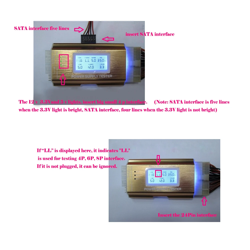 Power Supply Digital LCD Power Supply Tester Support PC 20 24 Pin 4 PSU ATX BTX ITX SATA HDD Interface Gold