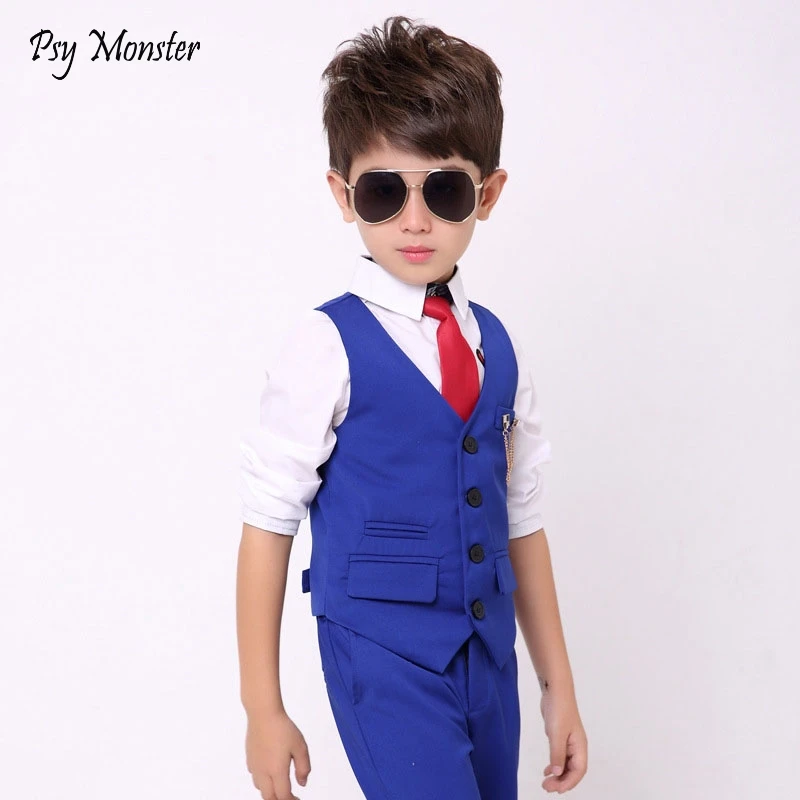 Children Formal Wedding Suits Sets Boys Vest Shirts Pants Tie 4pcs