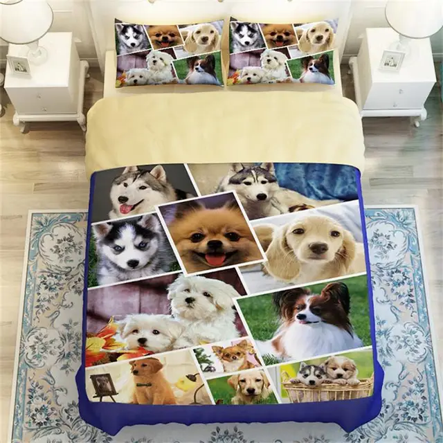 3D Animals Huskies/Beagles/Perky Pug Cute Dog Print Bedding Set Twin