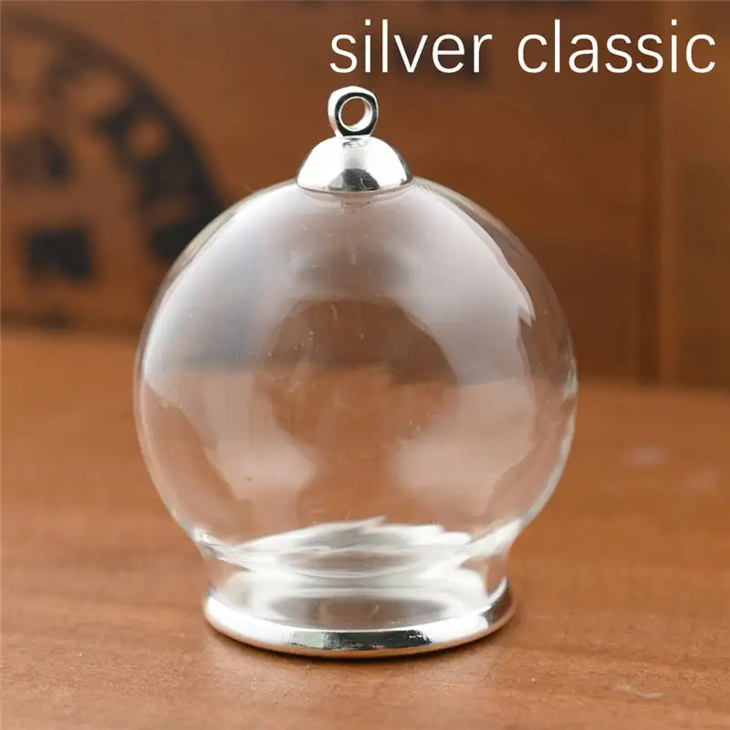 10set 30*20mm hollow glass globe with setting base beads cap set orb glass vials pendant glass bottle jewelry pendant - Окраска металла: silver classic