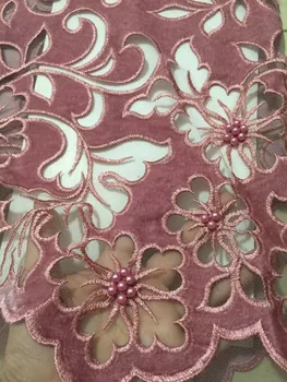 

NEW Beautiful African lace fabric 5yards/PC Velvet laser cut with Beads for women gorgeous lace dresses2019 High quality fabric
