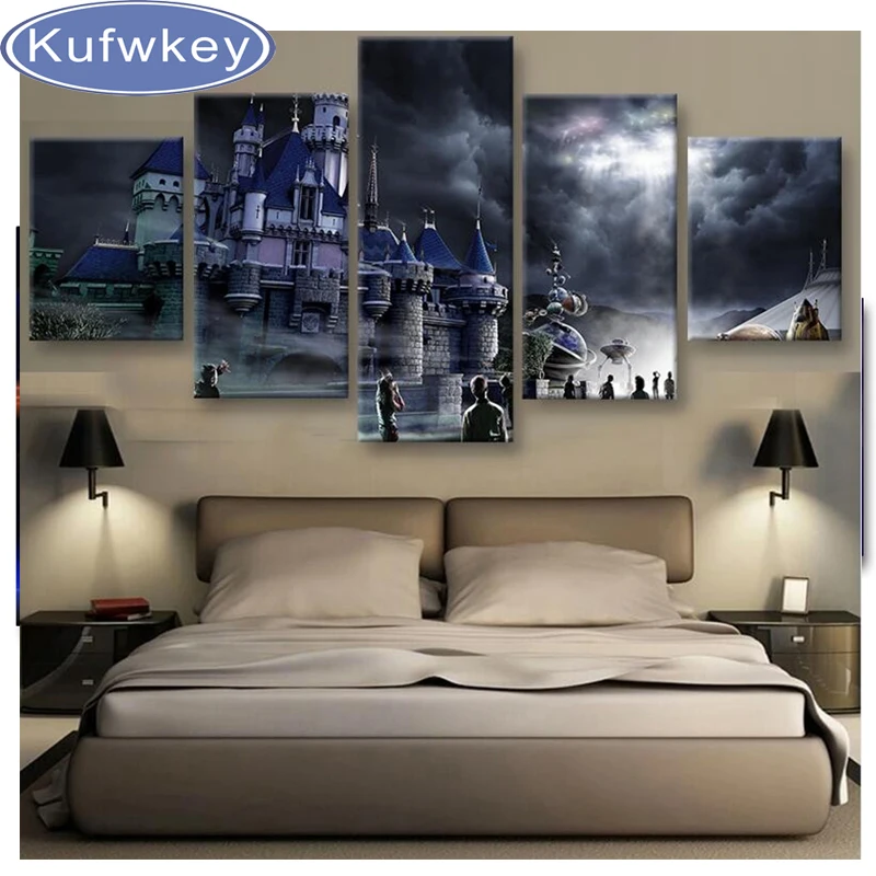 

5d DIY full Diamond embroidery Magic School Castle 5 pcs diamond painting Cross Stitch diamond mosaic home decoration painting