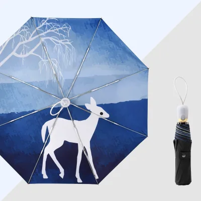 Зонтик дождь женский черный покрытие Ветрозащитный прочный 3 Складные солнцезащитные зонты портативный Солнцезащитный Женский зонты для путешествий - Цвет: B