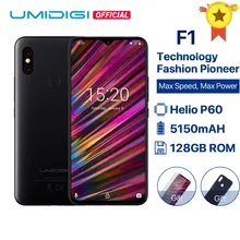 UMIDIGI F1 Android 9,0 Helio P60 6," FHD+ Капля воды полный экран 4 Гб 128 ГБ 5150 мАч 18 Вт смартфон NFC 16 Мп+ 8 Мп разблокировка лица 4GLTE