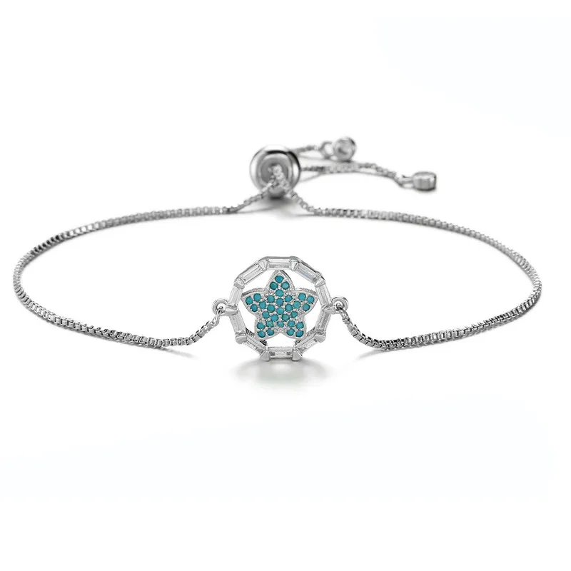 

2019 New Arrival Silver Color Bracelets For Women Luxury Crystal Star Charm Bracelet Adjustable Clear CZ Stone Female Jewelry