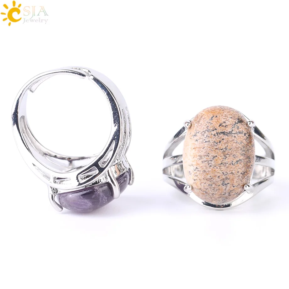 CSJA женское кольцо, натуральный каменный розовый кварц, Фиолетовый Кристалл, кольца для открытия, опал, Овальный бисер, регулируемый размер, вечерние ювелирные изделия F551