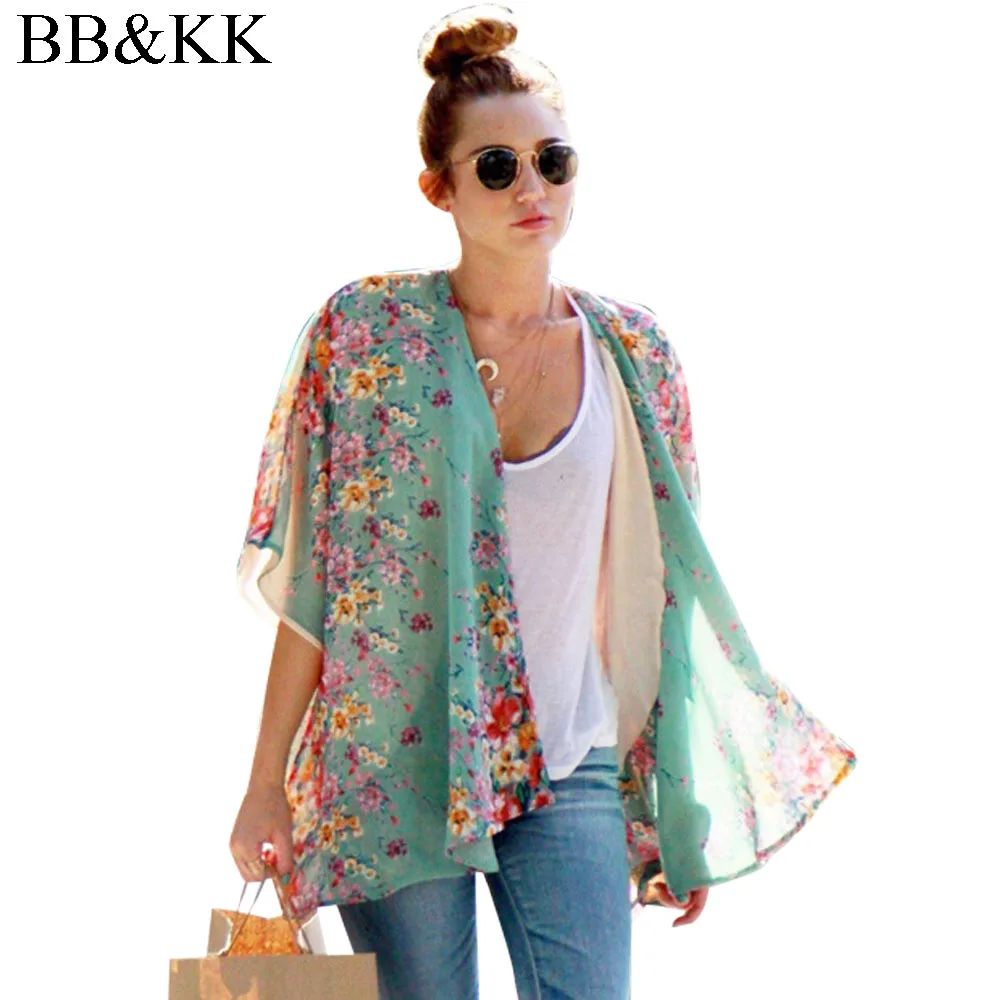 

2017 Summer Style Women Open Cape Casual Blusas Plus Size Floral Print Loose Shirt kimono Poncho Cardigan