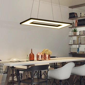 

Rectangle or Square Lights White or Black Modern Led Pendant Lights For Living Room Dining Room Kitchen Room Pendant Lamp