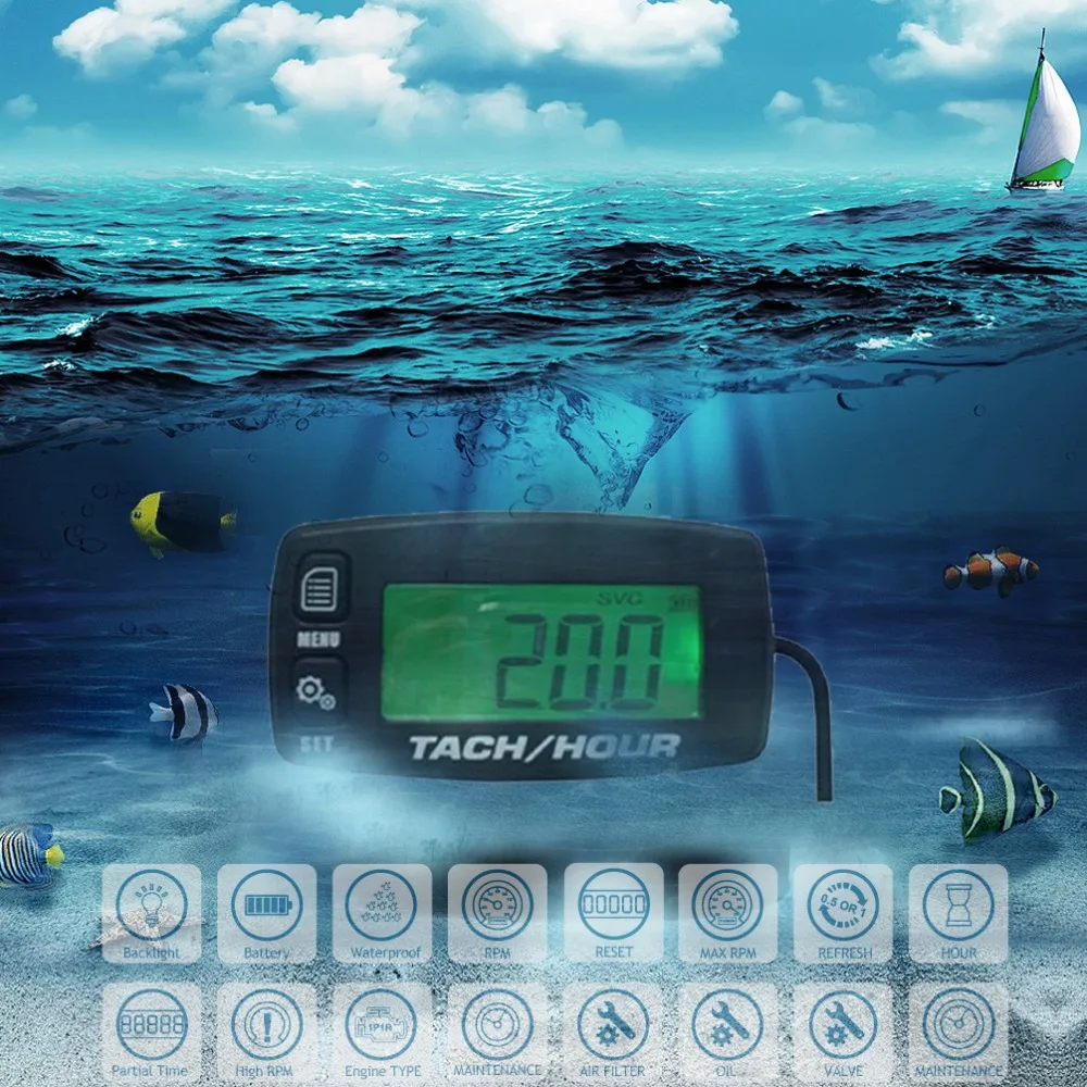 Cheap waterproof New Product Resettable Engine Maintenace Alert RPM Tachometer Counter hour meter for marine paramotor RL HM032R
