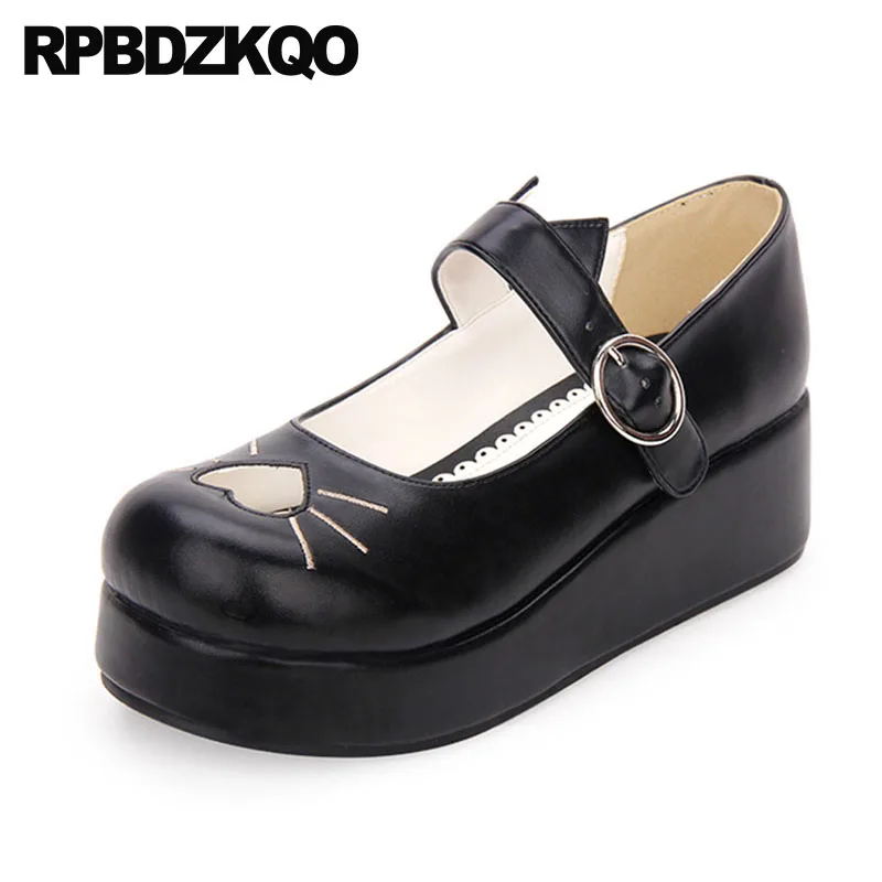 

Black Plus Size 12 44 Customized Wedge 33 Strap Embroidered Round Toe Heart 13 45 Big Women Shoes Medium Heels Designer Platform