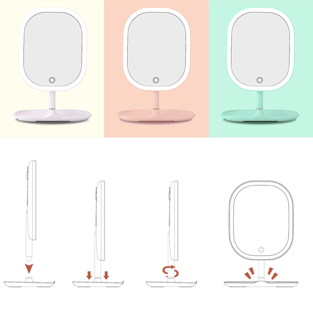 

360 Rotating Desktop Mirror Touch Screen Makeup Mirror Professional Vanity Mirror Beauty Adjustable Countertop 5X magnification