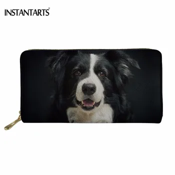

INSTANTARTS Cute 3D Dog Border Collie Print Woman Man Long PU Leather Zipper Wallet Brand Design Large Card Holder Female Purse