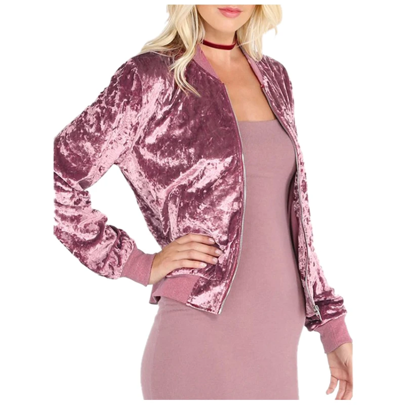Fashion Pockets Velvet Coats Women Long Sleeve Slim Female Zippers Outwear Streetwear Brief Solid Fashion New Bomber Jackets Coats