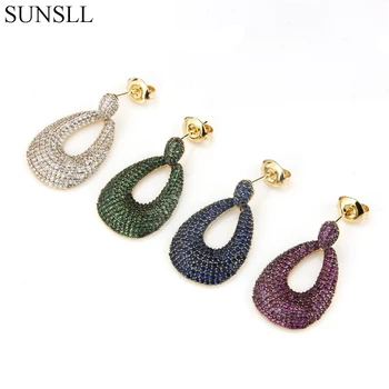 

SUNSLL Golden Color Copper Pins Multicolor Cubic Zirconia Drop Earrings Women's Party Fashion Jewelry Cobre CZ Brincos