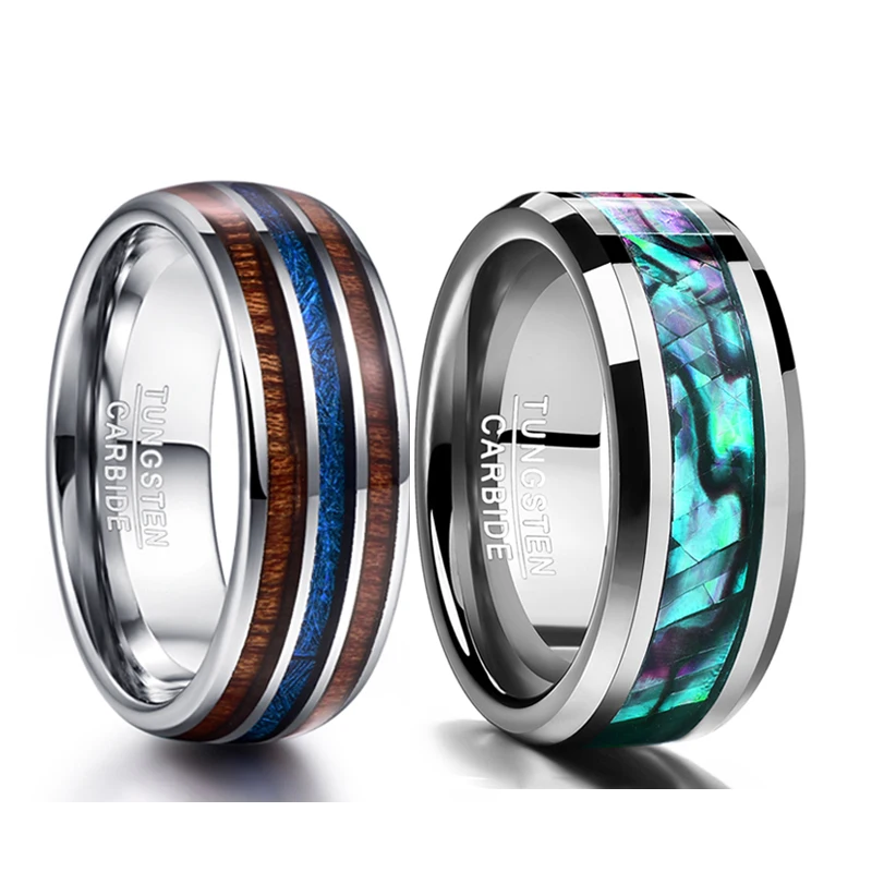 

Nuncad Abalone Shell Tungsten Carbide Opal Wood Rings For Men Fashion Jewelry Blue Imitation Vermiculite Wedding Finger Rings