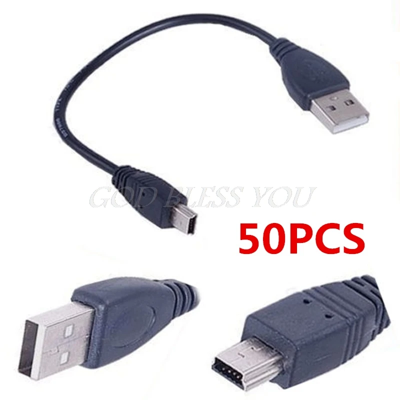 

50pcs/lot New USB 2.0 Short Cable A Male to Mini 5 Pin B Data Charging Cable Cord Adapter