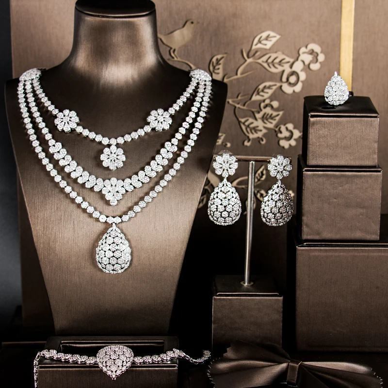 LAN дворца Дубай золотые комплекты украшений для женщин Свадебные женские ювелирные украшения роскошный кубический цирконий комплект ювелирных украшений для невесты