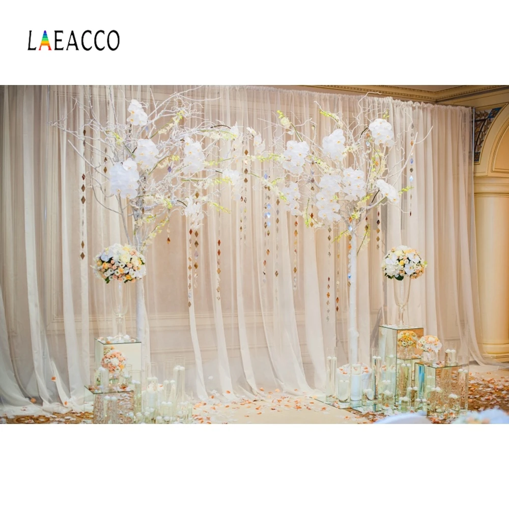 

Laeacco Curtain With Petal Tree Romantic Wedding Love Photography Backgrounds Customized Photographic Backdrops For Photo Studio