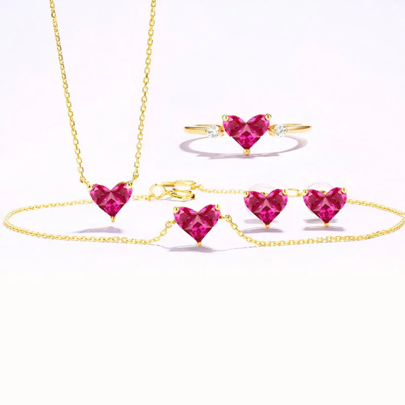ANI 14K Yellow Gold Pendant Necklace Red Corundum Fine Color Gemstone Jewelry Women Engagement Necklace Fashion Birthday Gift