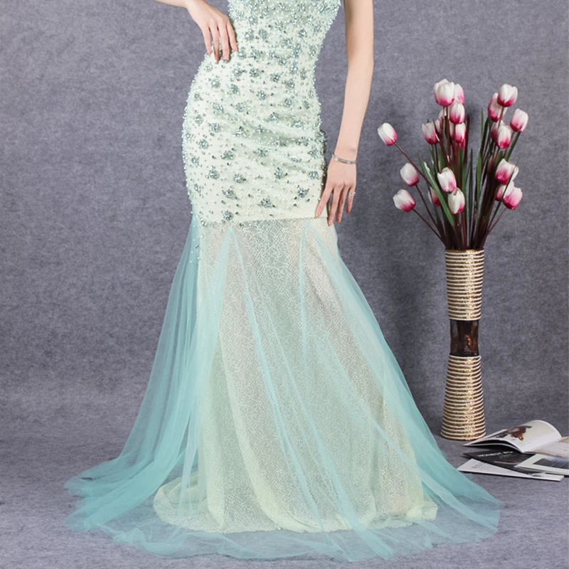 JANCEMBER Роскошные vestido longo festa с кристаллами и жемчугом без рукавов круглым вырезом