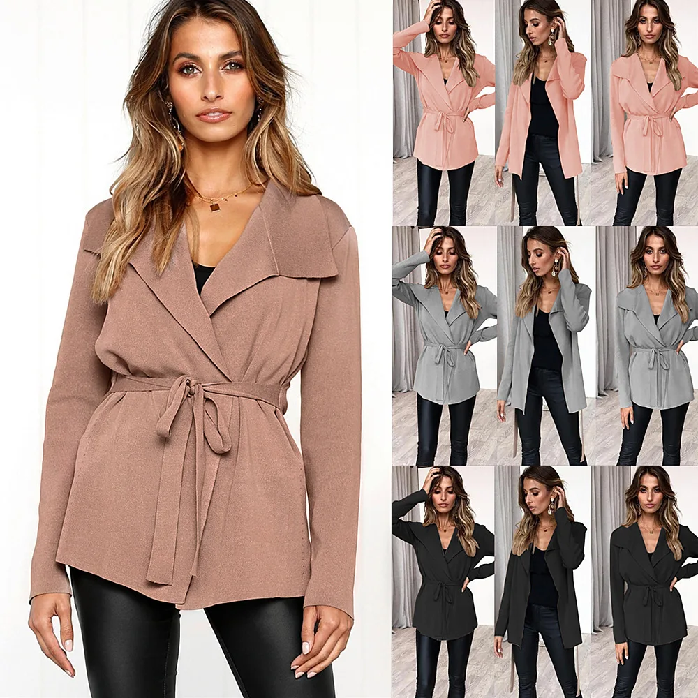 

Oufisun Knit Sweater Casual Long Sleeve Soft New Elastic Belt Strap Jacket Cardigan 2018 Autumn Winter Ladies Top Pull Jacket