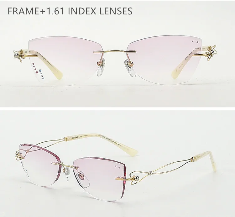 Титановые очки для женщин без оправы по рецепту для чтения близорукость прогрессивные очки кошачий глаз Desgined очки 82064 - Цвет оправы: Golden 161 Lenses