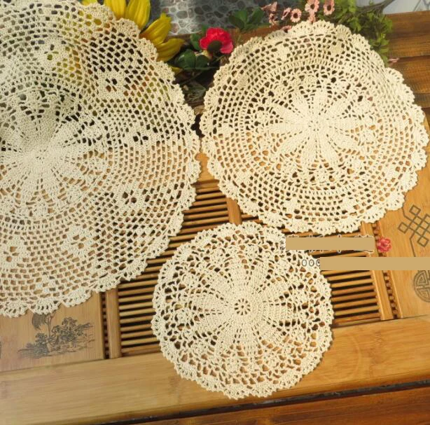 

25/30/35cm Round lace cotton table place mat crochet coffee placemat pad Christmas felt drink coaster cup mug tea dining doily