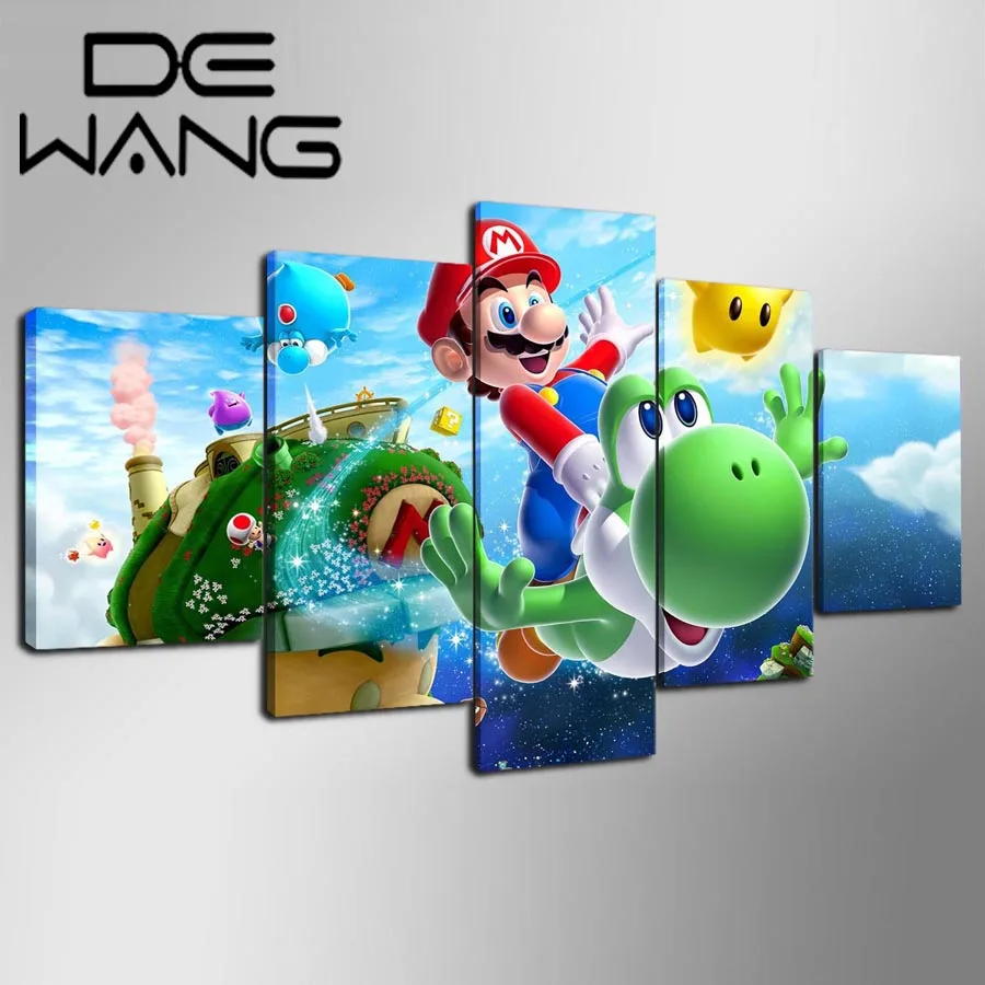 5 Piece Canvas Printed Decoration Wall Art Super Mario Galaxy Painting