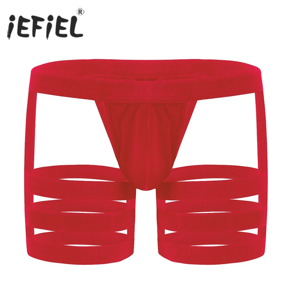 

iEFiEL Men Wetlook Bikini Briefs with Bulge Pouch Garters Gay Lingerie Jockstrap Thong String Homme Underwear Underpants