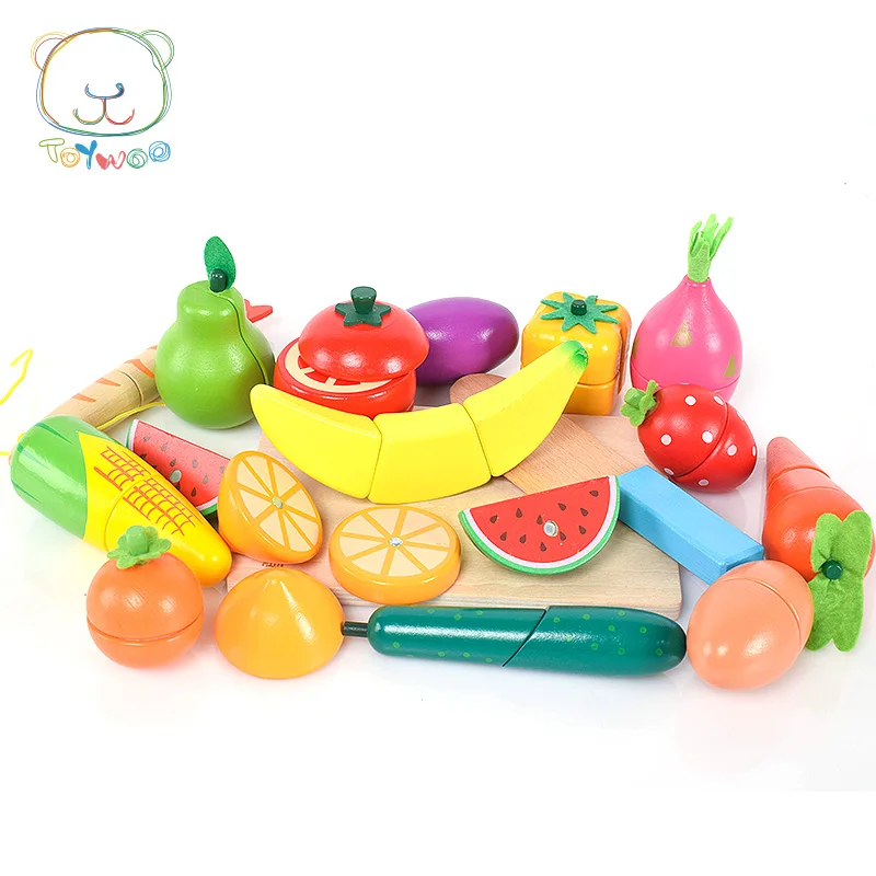 

[Toy Woo] Children Gift Magnetic Cut Fruits And Vegetables Meet Seafood Boys And Girls Play Kitchen Wooden Toys