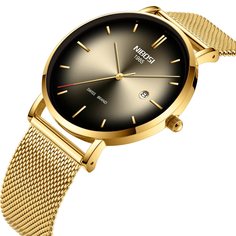Мужские ультратонкие кварцевые часы Nibosi, роскошные брендовые водонепроницаемые часы в стиле кэжуал Masculino